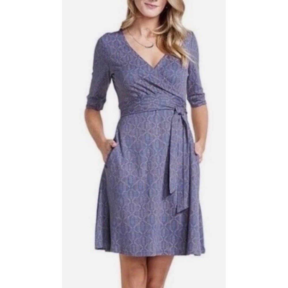 Toad&Co Purple Geometric Organic Cotton Tencel Knit Pocket Dress Womens Medium